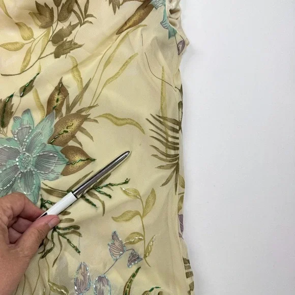 Y2K Floral Midi Dress Beaded Sz M / S Drape Cowl Babydoll Cottage Fairy READ - Picture 15 of 16